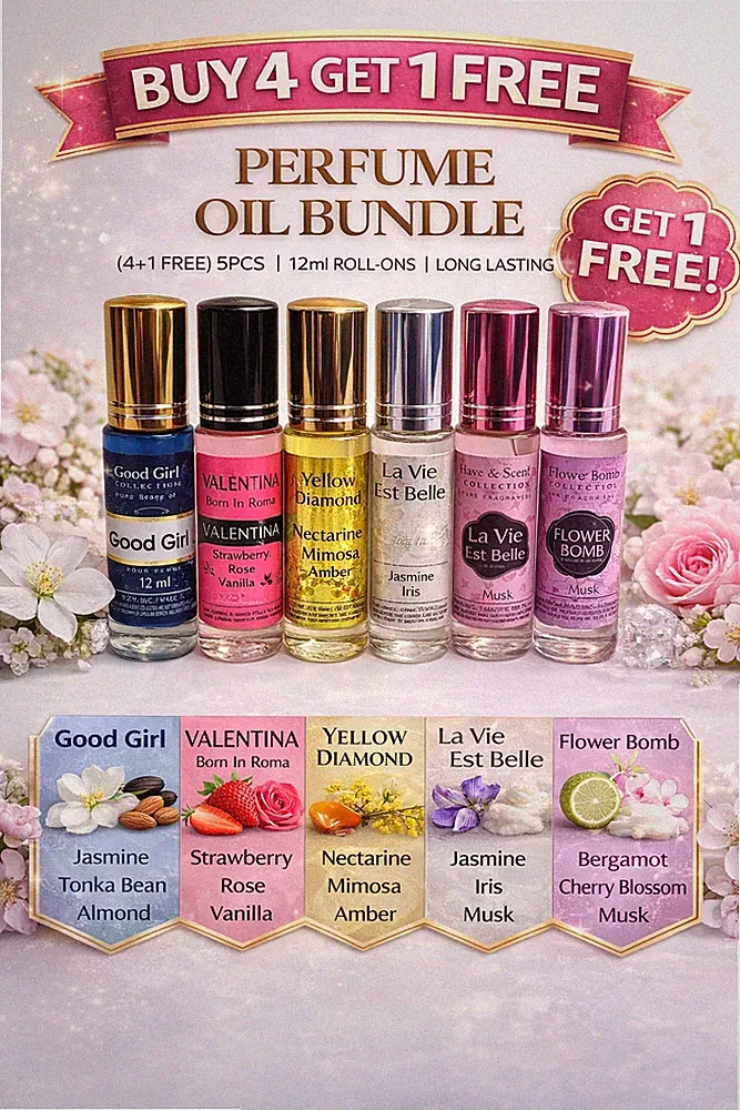 Perfume Oil Set 5PCS (Buy 4 Get 1 Free) 12ml Roll On Gift Set Long Lasting Women